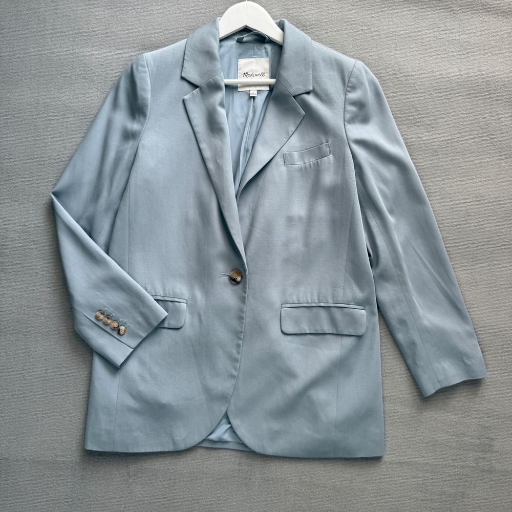 Madewell Women Light Blue Single Breasted Blazer Jacket Tencel Blend Size S